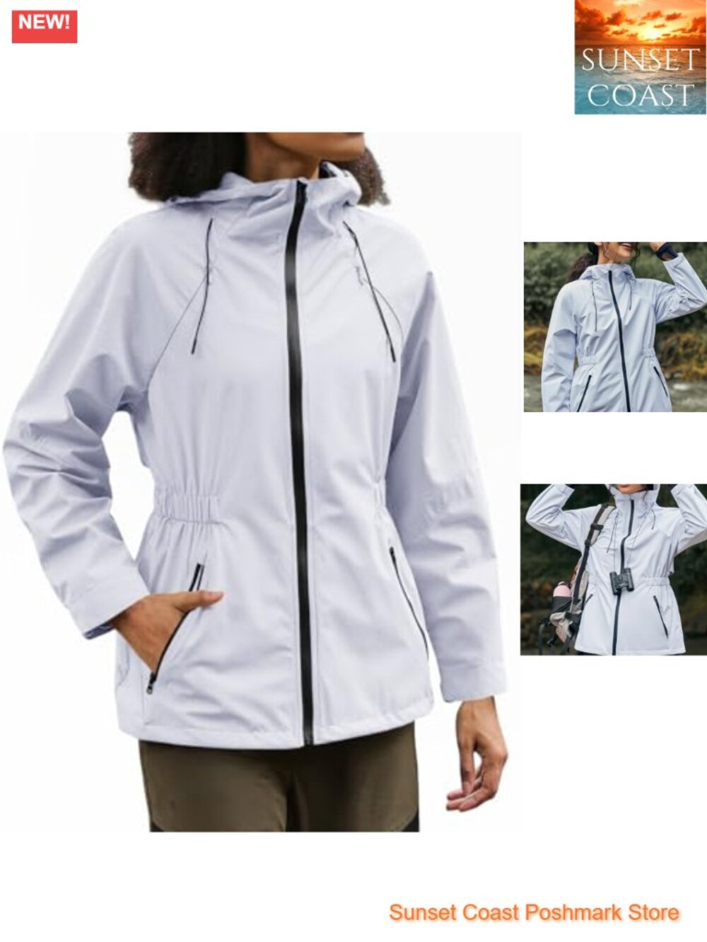 Women's Waterproof Rain Jacket Lightweight Hooded Windbreaker Trench Coat with